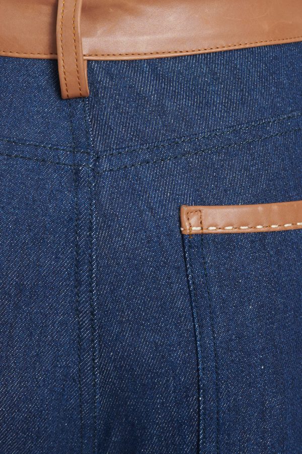 Indigo High-Waisted Jeans With Brown Leather Trim Online