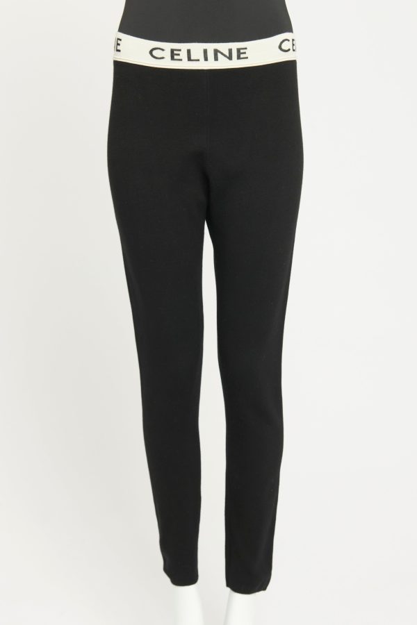 Black Cotton Blend Preowned Logo Leggings on Sale