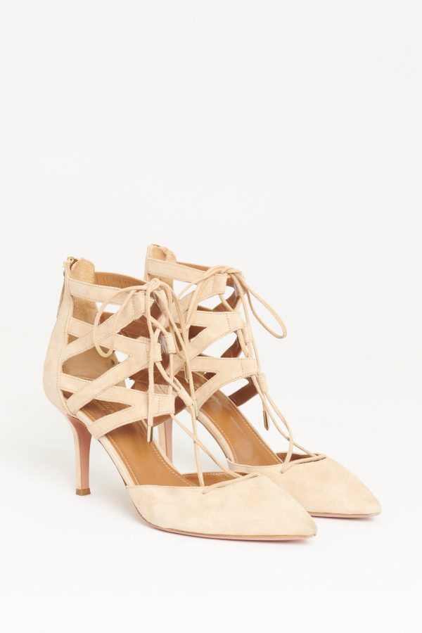 Belgravia 75 Sand Suede Preowned Heels For Cheap