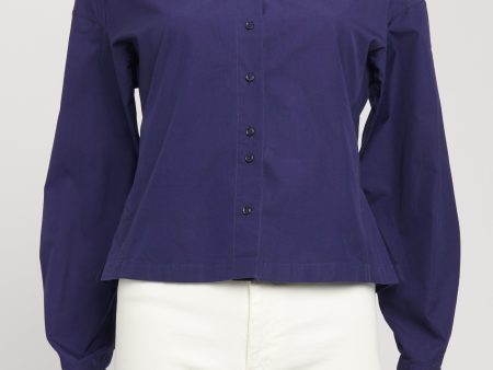 Blue Cotton Preowned Peplum Tailored Shirt For Cheap