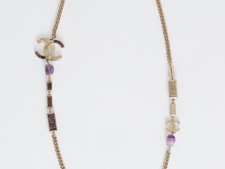 Gold Tone Mixed Metal and Amethyst Curb Link Necklace Online now