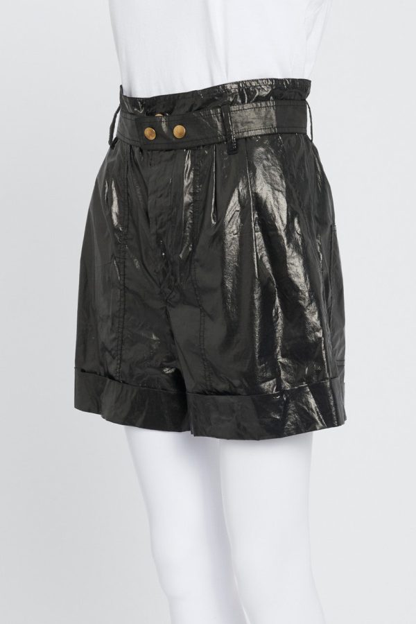 Black Shiny Cotton High-Waist Shorts Cheap