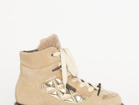 Taupe Suede & Shearling Trimmed Preowned Lace Up Chunky Boots Online now