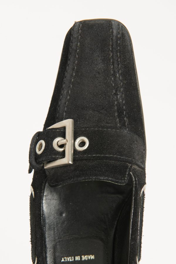 Black Suede Buckle Preowned Kitten Heel For Sale