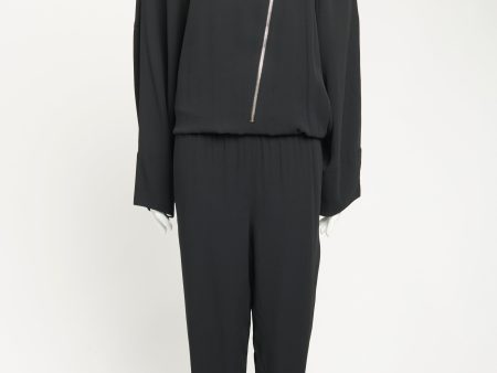 Black Asymmetric Zip Preowned Jumpsuit Hot on Sale