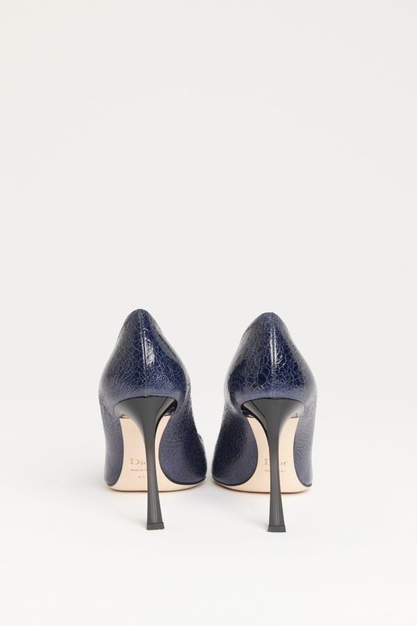 2013 Blue Cracked Patent Leather Preowned Songe Pumps Cheap