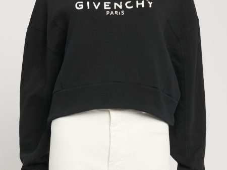 Black Cotton Cropped Preowned Sweatshirt Online now