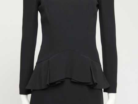 2012 Black Acetate Blend Preowned Long Sleeved Peplum Mini Dress For Sale