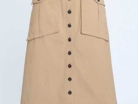 Camel Button Down Midi Skirt With Pockets Online now