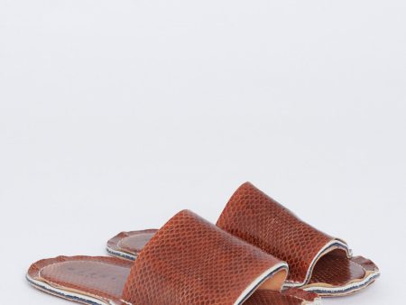 Brown Patent Snake Print Leather Preowned Slides on Sale