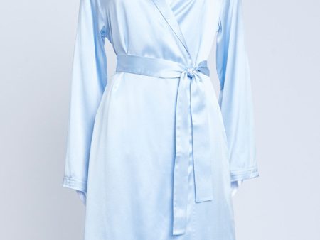 Pale Blue Silk Satin Dressing Robe Discount