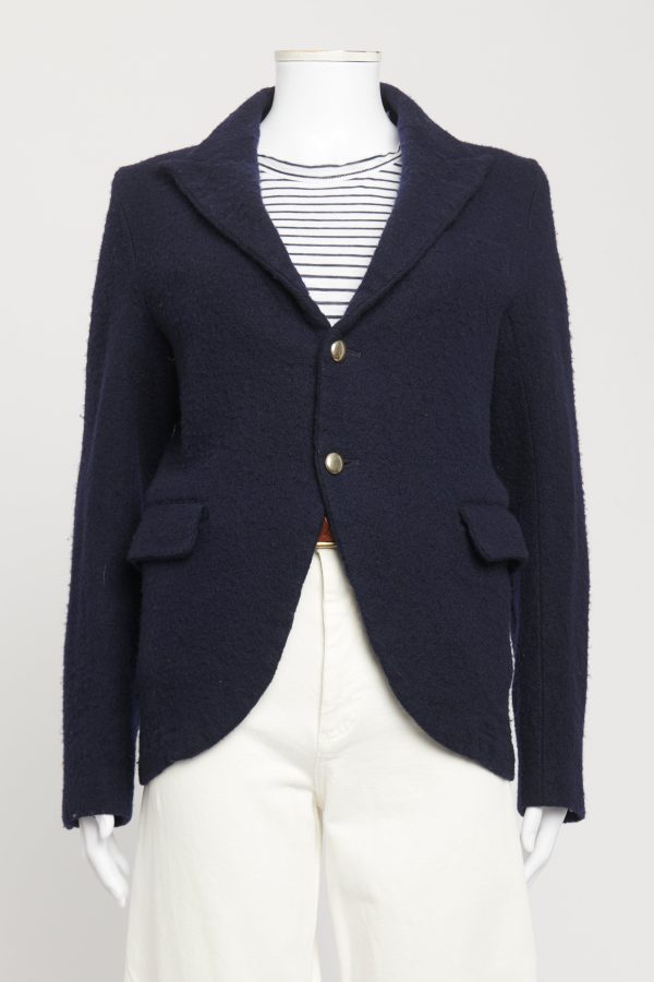 1990 s Navy Boiled Wool Preowned Single Breasted Blazer Cheap