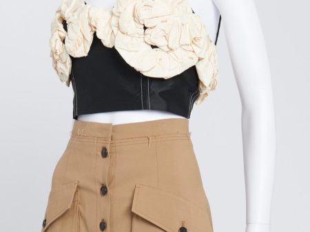 Black And Cream Rose-Appliqué Taffeta Crop Top Online