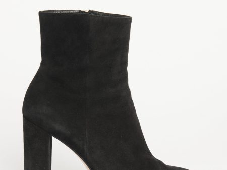 Black Suede Preowned Round Toe Heeled Boots Sale