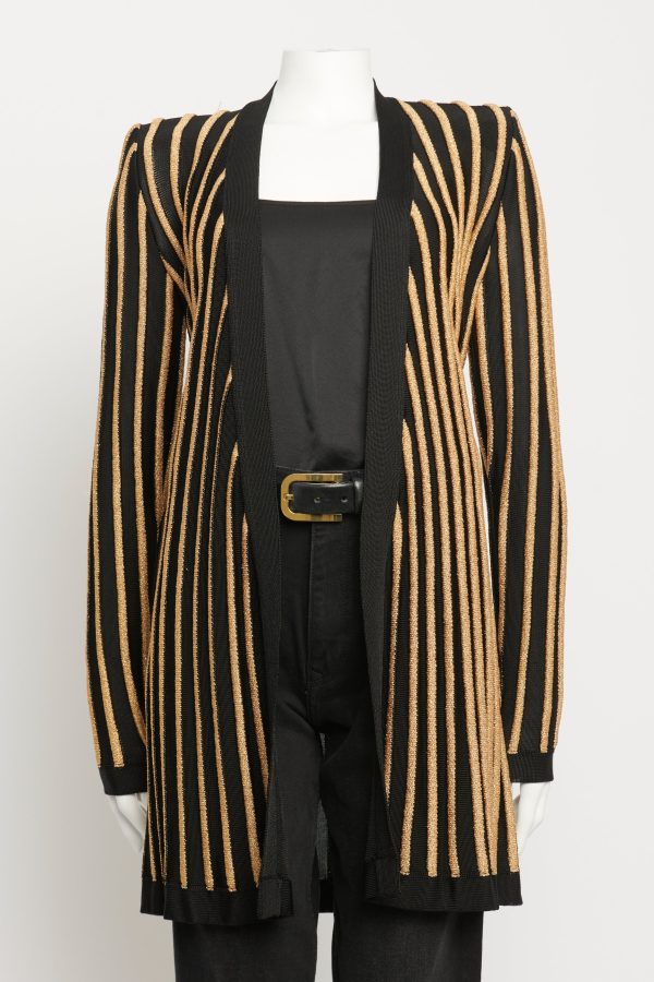 Black & Gold Viscose Blent Preowned Striped Cardigan Supply