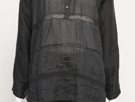 Black Linen Preowned Long Sleeved Blouse Fashion