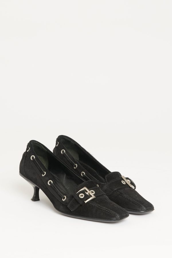 Black Suede Buckle Preowned Kitten Heel For Sale