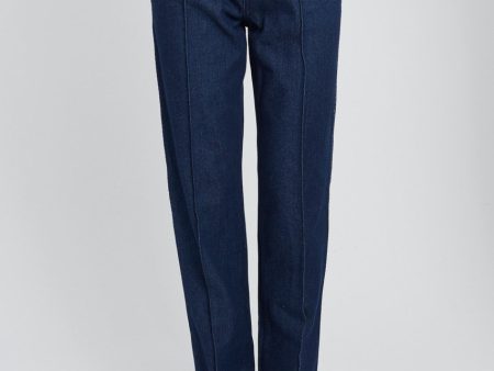 Indigo High-Waisted Jeans With Brown Leather Trim Online