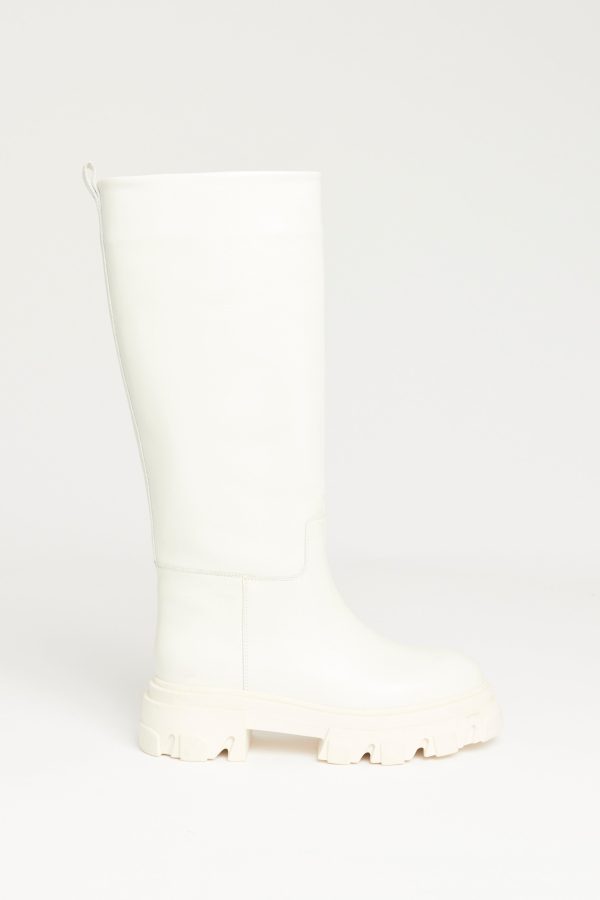 White Leather Tubular Preowned Lug Boots For Discount