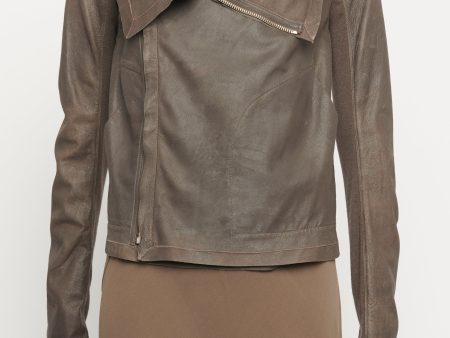 Brown Distressed Leather Preowned Jacket on Sale