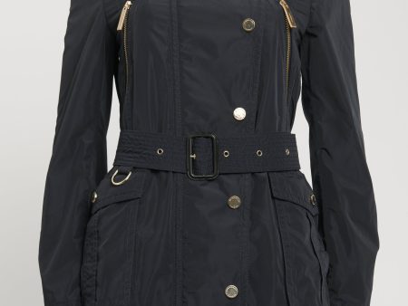 Navy Polyester Preowned Lightweight Belted Coat Supply