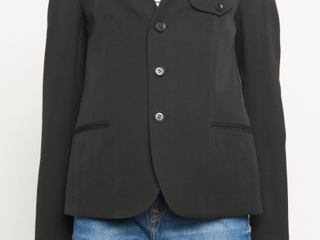 Black Wool Collarless Preowned Blazer For Discount