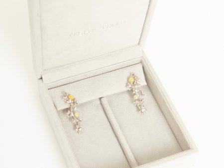 18k White Gold Diamond And Opal Preowned Flower Earrings For Sale