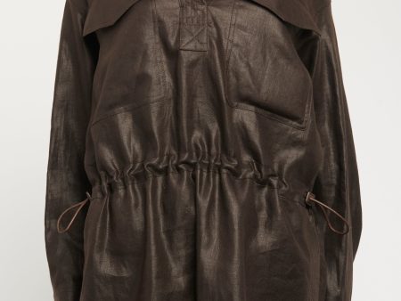 Brown Coated Linen Preowned Bardhyl Jacket For Cheap