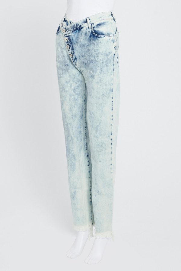 Blue Acid Wash Straight Leg Jeans With Stepped Waistband Discount