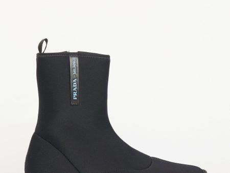 Black Neoprene Preowned Zip-Up Boots Online now