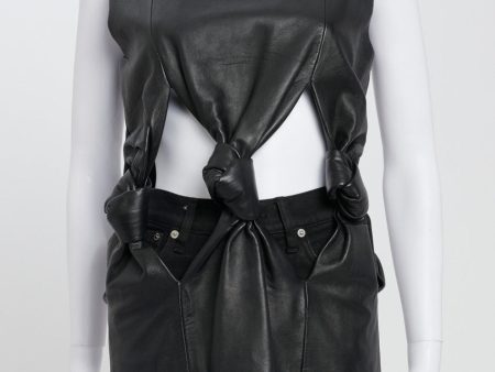 Black Leather Knotted Cut Out Top Hot on Sale