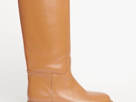 Tan Leather Tubular Preowned Lug Boots For Discount