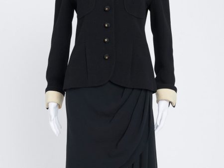 Black Silk Crepe Suit With Chiffon Asymmetric Skirt Discount