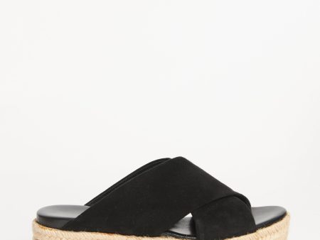 Black Suede Preowned Platformed Crossover Slide Wedges Online Hot Sale