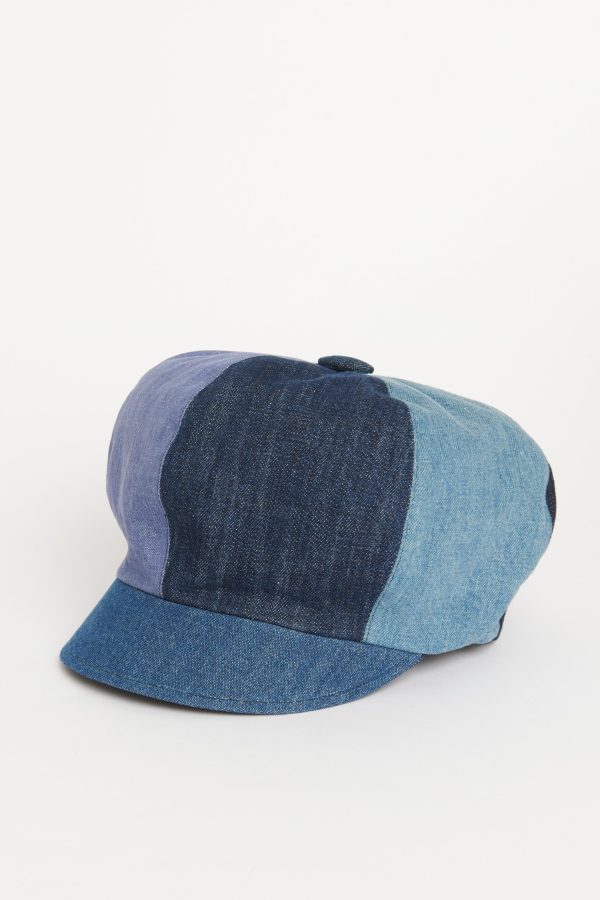 2018 Blue Denim Preowned Patchwork Baker Boy Cap Fashion