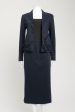 1990 s Navy Polyester Blend Preowned Embroidered Suit Discount