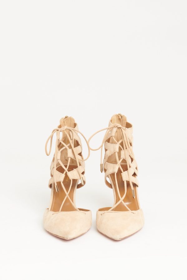 Belgravia 75 Sand Suede Preowned Heels For Cheap