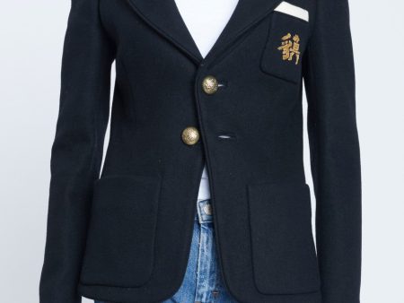 2007 Black Wool Blazer With Breast Pocket Embroidery And Gold Buttons For Sale