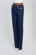 Indigo High-Waisted Jeans With Brown Leather Trim Online