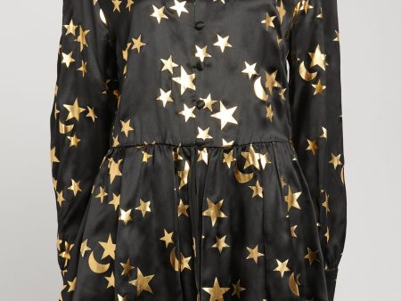 2019 Black Silk Blend Preowned Star Printed Blouse Discount