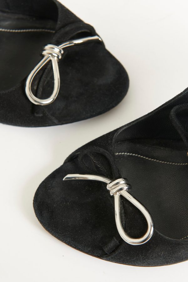 Black Suede Preowned Bow Peep-Toe Mules Online Hot Sale