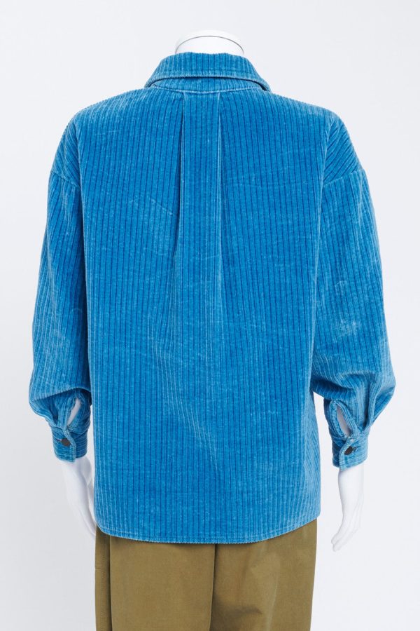 Blue Ribbed Button Down Top Cheap