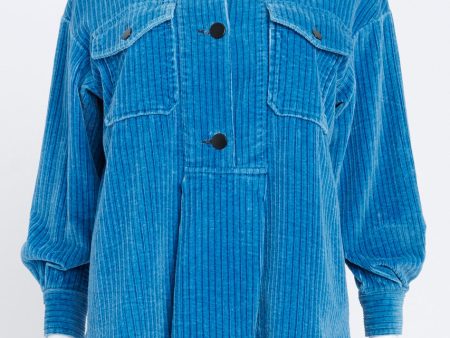 Blue Ribbed Button Down Top Cheap