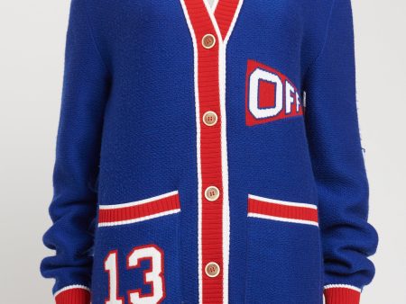 Blue Wool Preowned College Flag Button Up Cardigan Hot on Sale